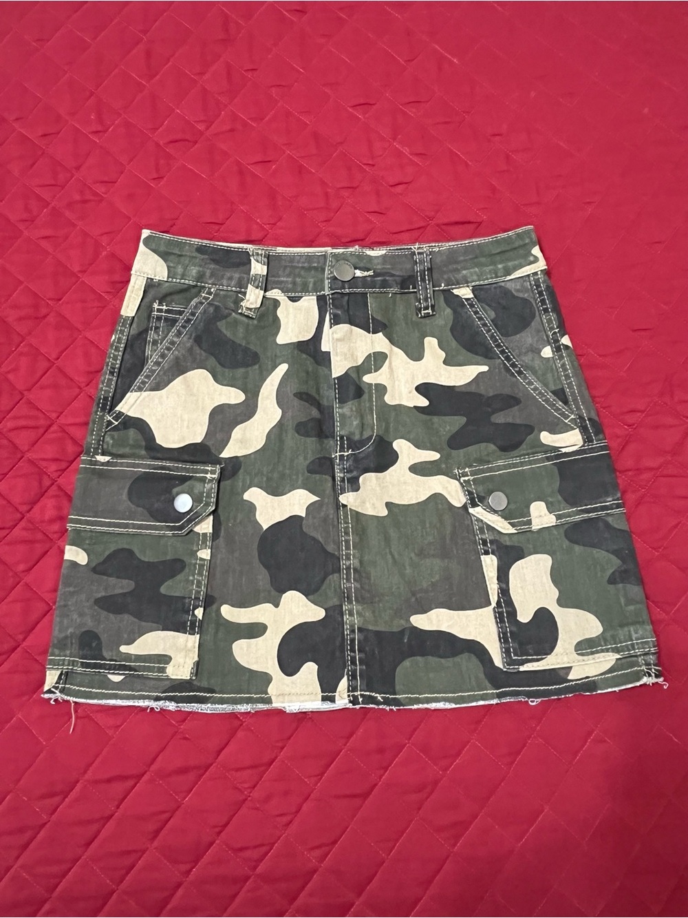 Camo Mini Skirt with Utility Pockets - Green